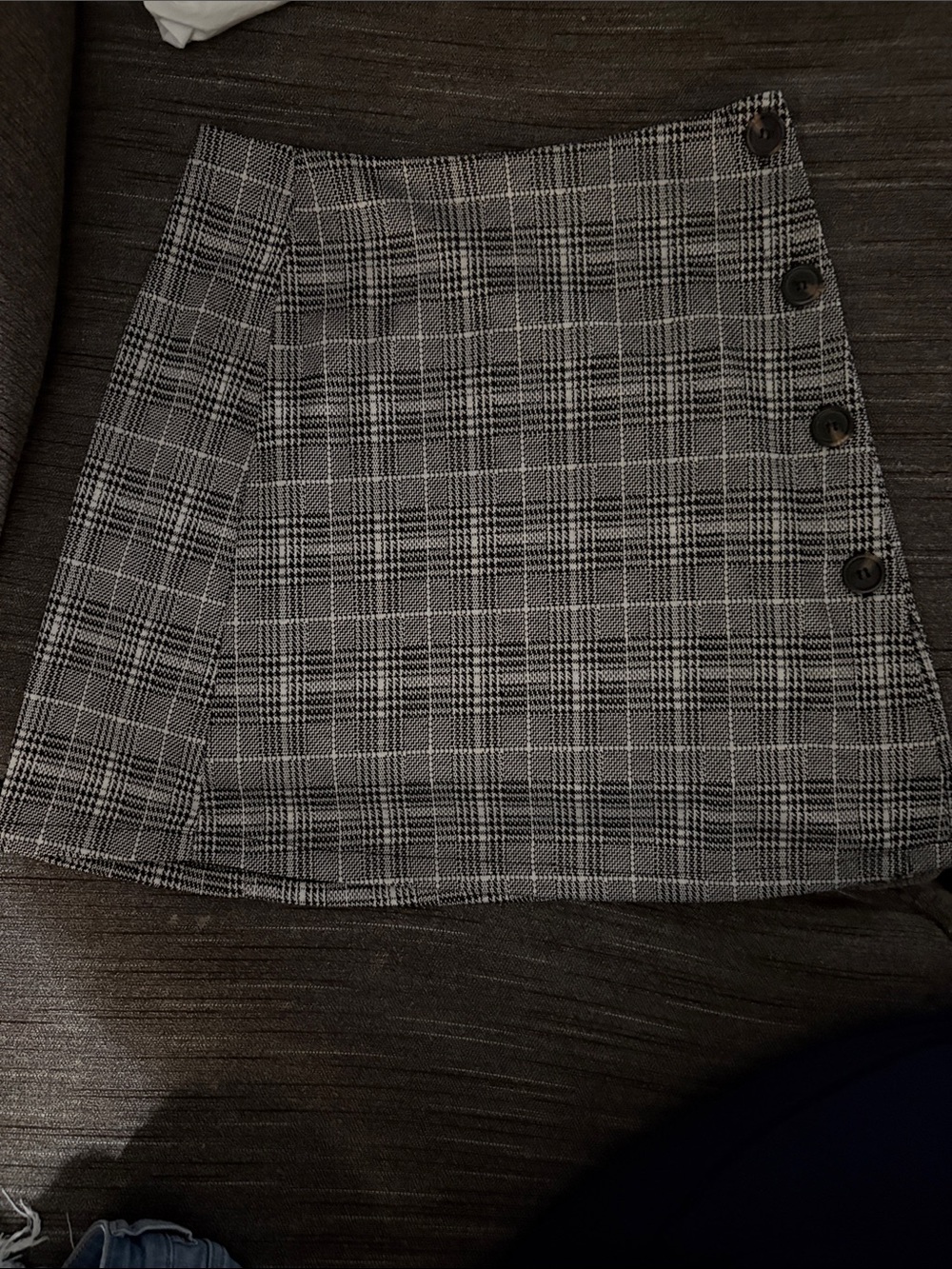 Gray Plaid Button-Accent Women’s Skirt